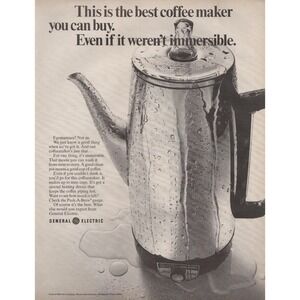 General Electric Immersible Coffee Maker Kitchen Appliance Vintage Print Ad 1970